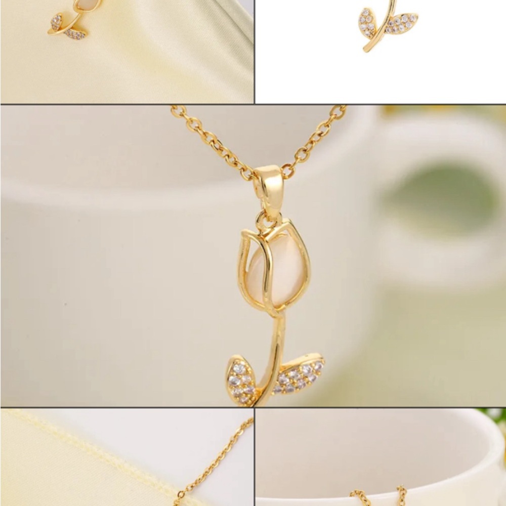 Elegant Gold Tulip Necklace with Crystal Accents